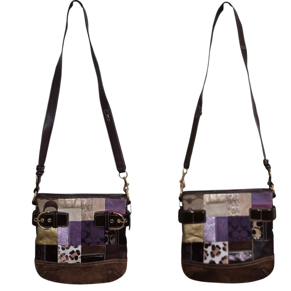 Coach Eva Vintage 3573 Limited Purple Brown Gold Patchwork Crossbody Bag Purse